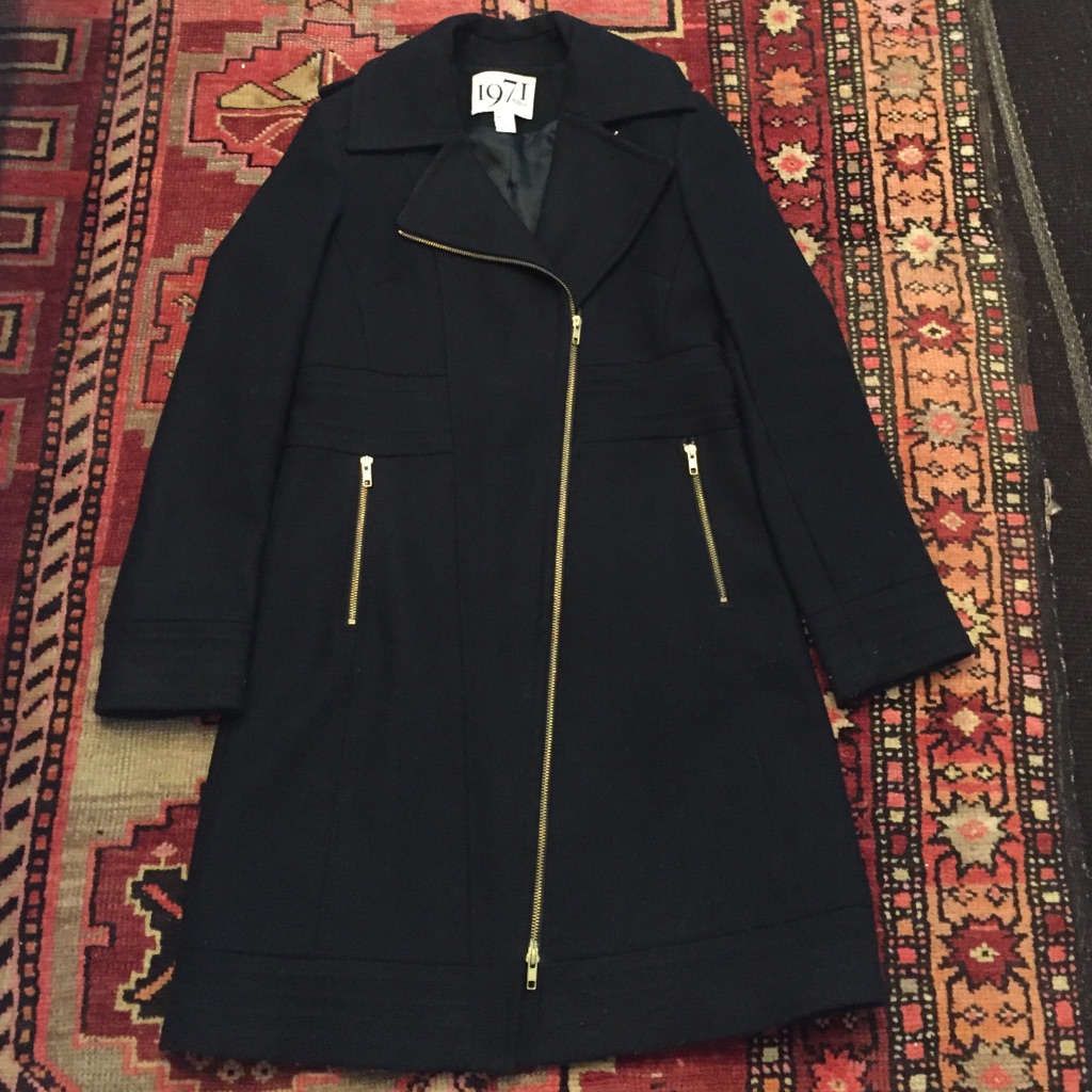 Reiss Black Wool Coat W Gold Zippers